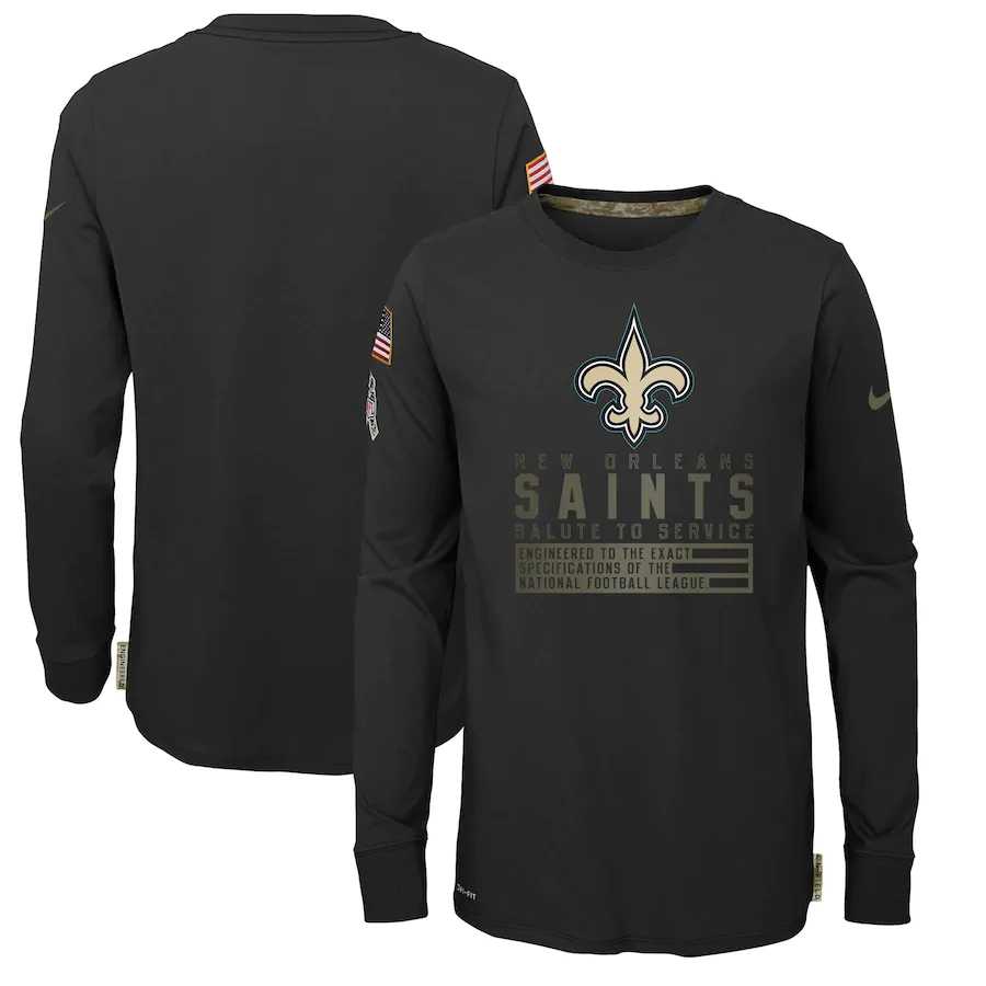Nike New Orleans Saints Youth Black Salute to Service Long Sleeve TShirt